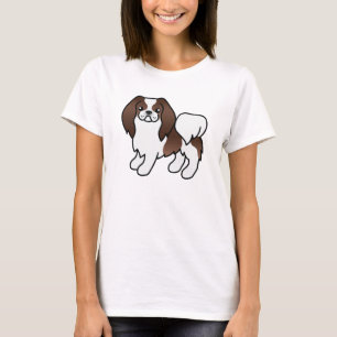 T-shirt Chien de dessin animé japonais Chin brun et blanc