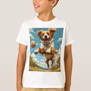 T-shirt Chien de dessin animé mignon avec balle Amoureux d
