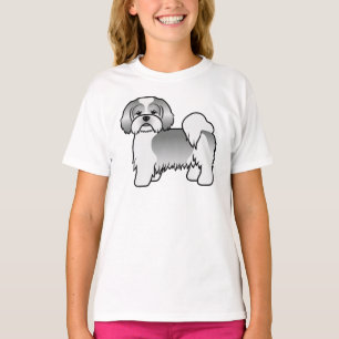 T-shirt Chien de dessin animé mignon Lhasa Apso argent et