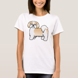 T-shirt Chien de dessin animé mignon Lhasa Apso or et blan
