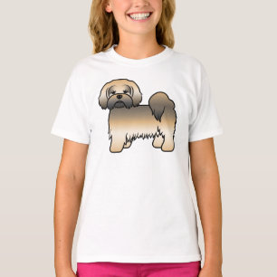 T-shirt Chien de dessin animé mignon Lhasa Apso Sable Doré