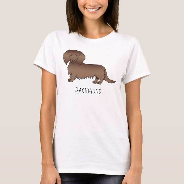 T-shirt Chien de dessin animé teckel à longs poils au choc (Devant)