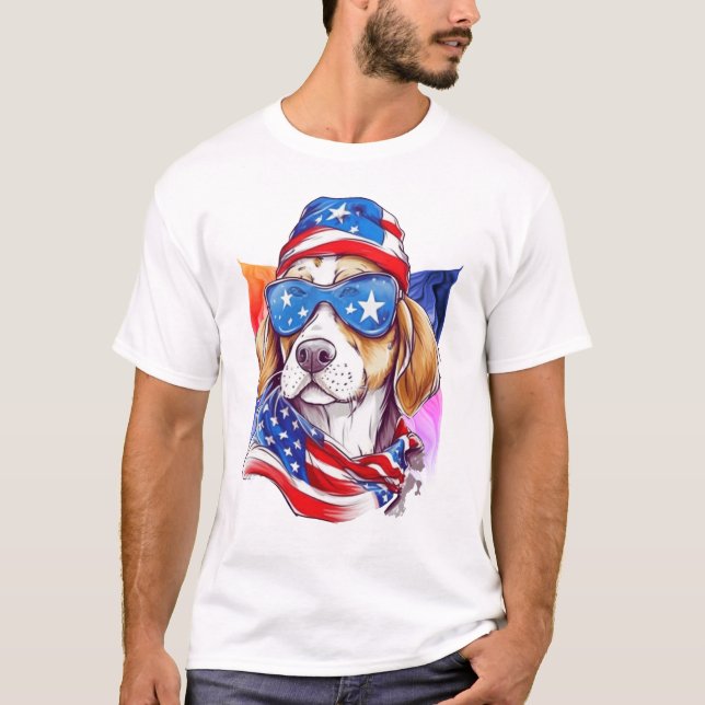 T-shirt Chien de drapeau américain 4 juillet (Devant)