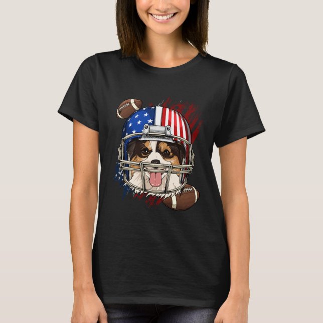 T-shirt Chien de football américain Papillon Drapeau améri (Devant)