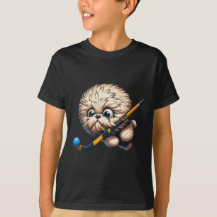 T-shirt Chien de hockey mignon avec un bâton et Byll Kawai