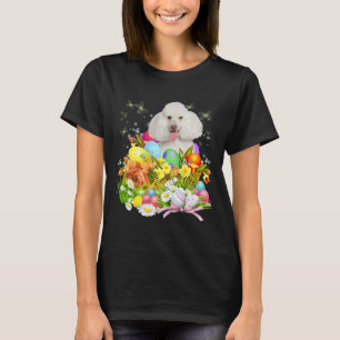 T-shirt Chien de lapin de caniche blanc avec oeufs de Pâqu