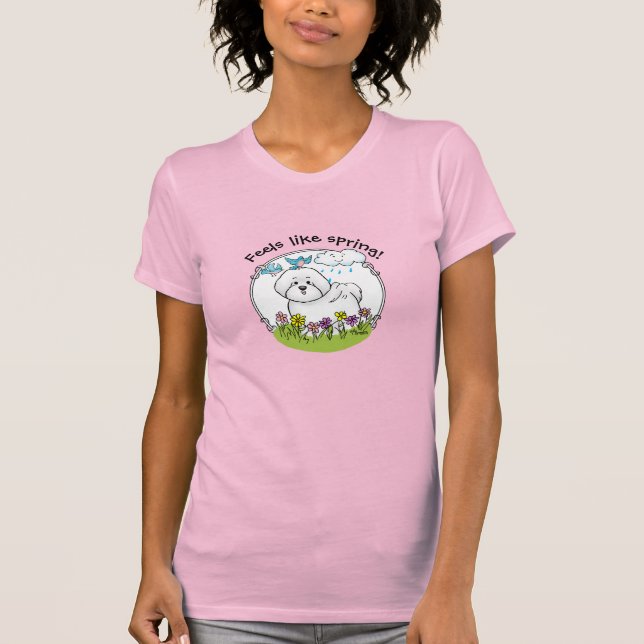 T-shirt Chien de levure Bichon de printemps avec fleurs -  (Devant)