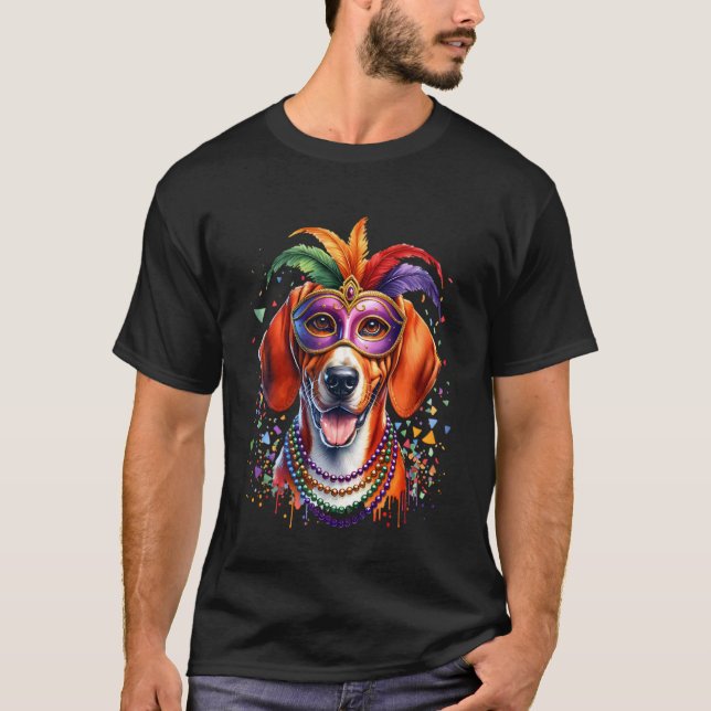 T-shirt Chien de Mardi Gras Redbone Coonhound (Devant)