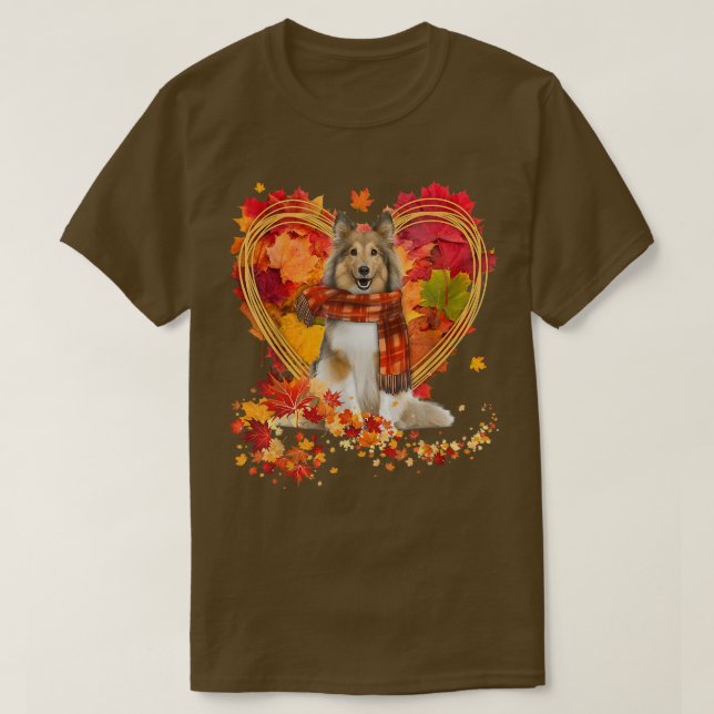 T-shirt Chien De Mer Shetland Avec Coeur Fait De Feuilles  (Design devant)