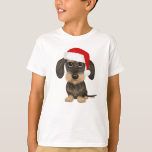 T-shirt Chien de Noël à poils durs Dachshund Père Noël Tec