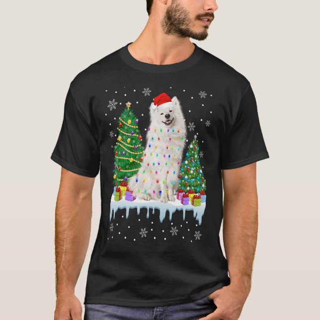 T-shirt Chien de Noël américain Eskimo Lumières Arbre Chie (Devant)