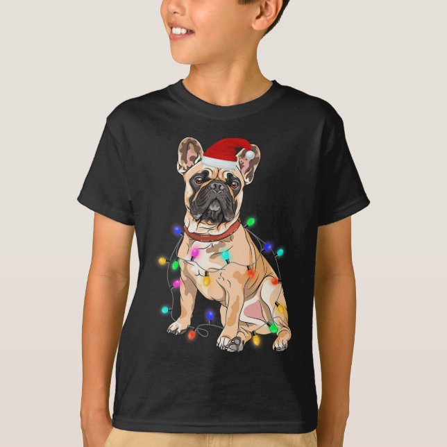 T-shirt Chien de Noël Amoureux des chiens Français Lumière (Devant)