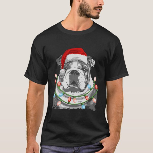 T-shirt Chien de Noël Anglais Père Noël Illuminations Noël (Devant)