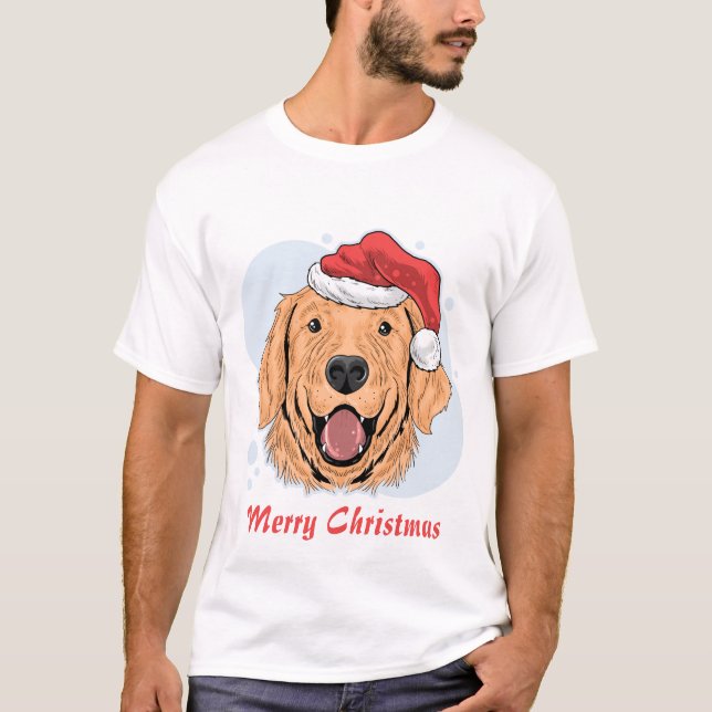 T-shirt Chien de Noël avec chapeau de Père Noël (Devant)
