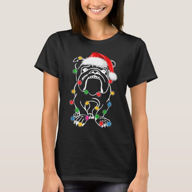 T-shirt Chien de Noël de Chien de taureau français éclaire (Devant)