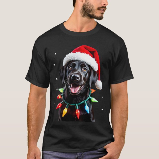 T-shirt Chien de Noël en pyjama avec éclairage d'arbre de  (Devant)