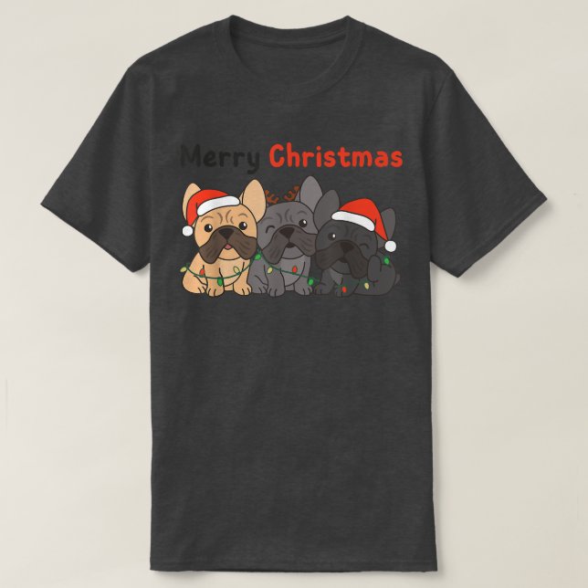 T-shirt Chien de Noël français Animaux de Noël Chiens mign (Design devant)
