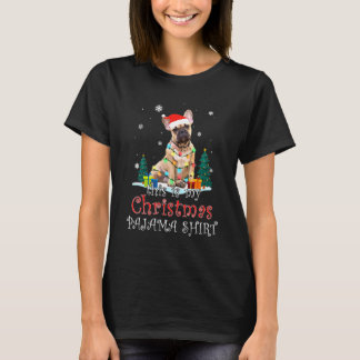 T-shirt Chien de Noël Français Chien de taureau Lumières A