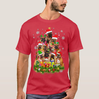 T-shirt Chien de Noël Français Chien de taureaux Lumières 