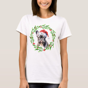 T-shirt Chien de Noël Français Noir Chien de Noël Père Noë