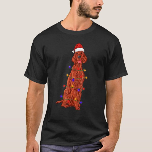 T-shirt Chien de Noël irlandais portant les lumières du Ca (Devant)