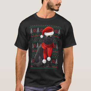 T-shirt Chien de Noël noir chapeau de Père Noël écharpe dé