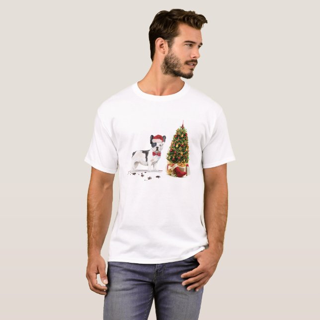 T-shirt Chien de Noël Noir et Blanc (Devant entier)