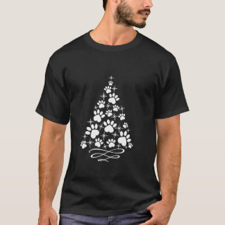 T-shirt Chien de Noël Paw Père Noël Tree Lumières de Noël 