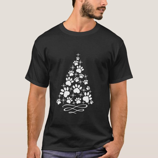 T-shirt Chien de Noël Paw Père Noël Tree Lumières de Noël  (Devant)