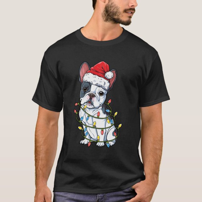 T-shirt Chien de Noël Père Noël : Lumières des sapins de N (Devant)