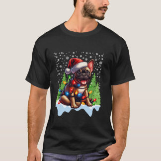 T-shirt Chien de Noël Santa Hat Lumières Arbre Sno