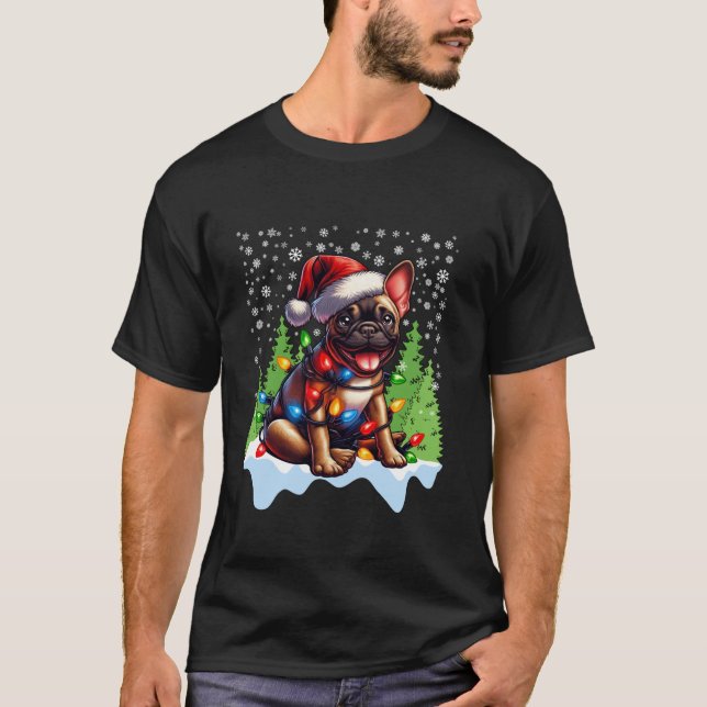 T-shirt Chien de Noël Santa Hat Lumières Arbre Sno (Devant)