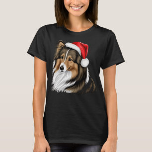 T-shirt Chien de Noël Shetland Père Noël sur le plateau de
