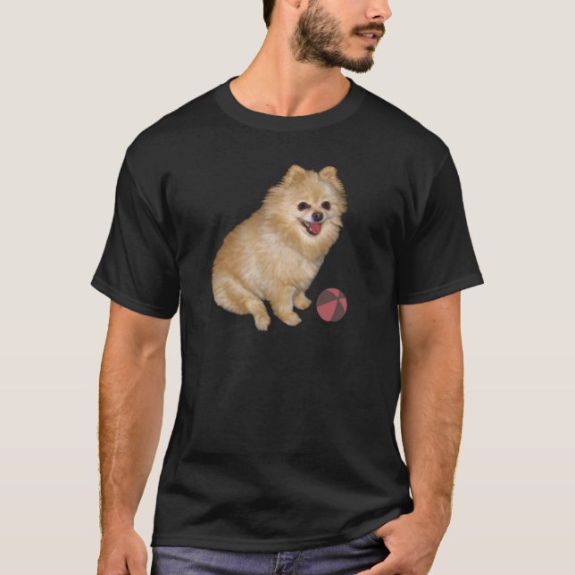 T-shirt Chien de Pomeranian avec la boule (Devant)