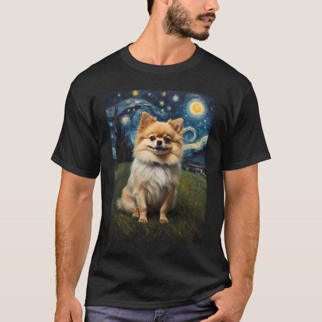 T-shirt Chien de Poméranie dans la nuit étoilée, Edvard Mu (Devant)