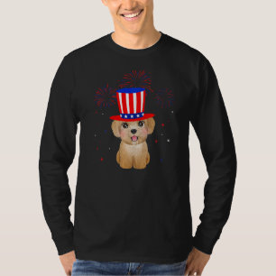 T-shirt Chien De Poodle Rouge Blanc Bleu Feu D'Oeuvre Déco