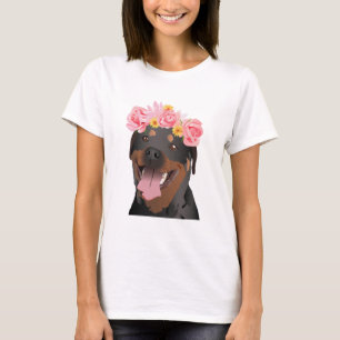 T-shirt Chien de rottweiler avec la couronne de fleur