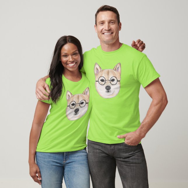 T-shirt Chien de Shiba Inu avec les verres ronds (Unisexe)