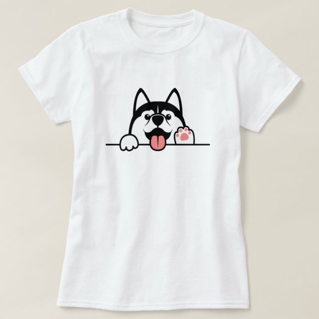 T-shirt Chien de Sibérie, Cute ramasse sur le mur, (Design devant)