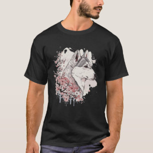 T-shirt Chien de Sibérie Husky Cerise Blossom race Japonai