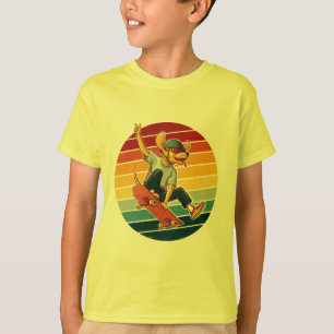 T-shirt Chien de skateboard Coucher de soleil Rétro