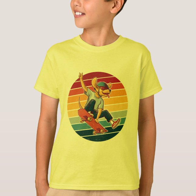 T-shirt Chien de skateboard Coucher de soleil Rétro (Devant)