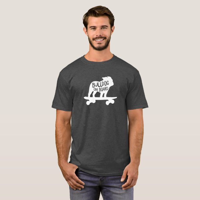 T-shirt Chien de Skateboard Silhouette | Bulldog à bord (Devant entier)