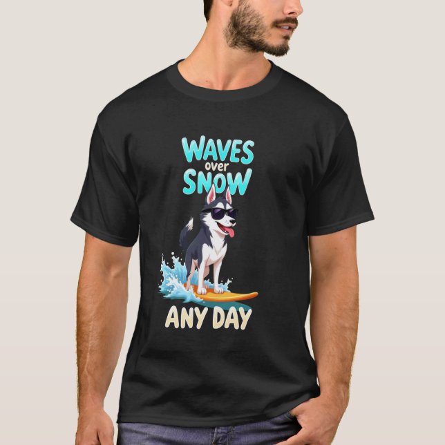 T-shirt Chien de surf cool Husky sibérien (Devant)