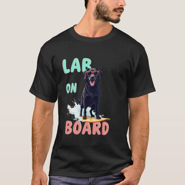 T-shirt Chien de surf Labrador noir cool (Devant)