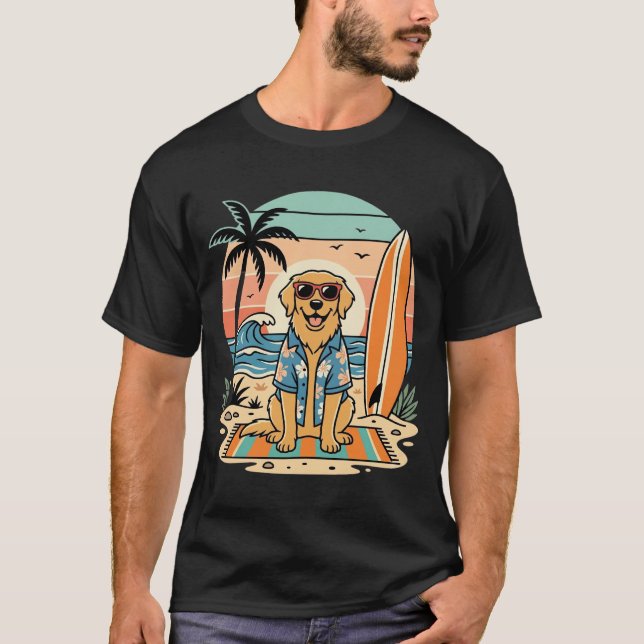 T-shirt Chien de surf Rétro Plage Été (Devant)