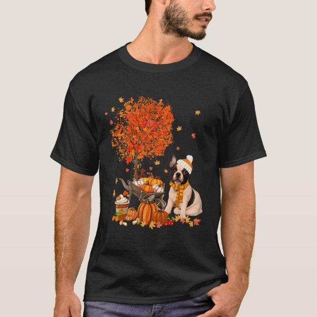 T-shirt Chien de taule français Automne Automne Citrouille (Devant)