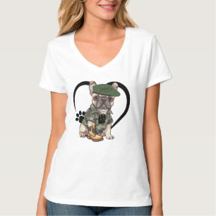 T-shirt Chien de taule français en tenue Camo et Beret ver
