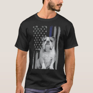 T-shirt Chien de taureau anglais American Flag Blue Line