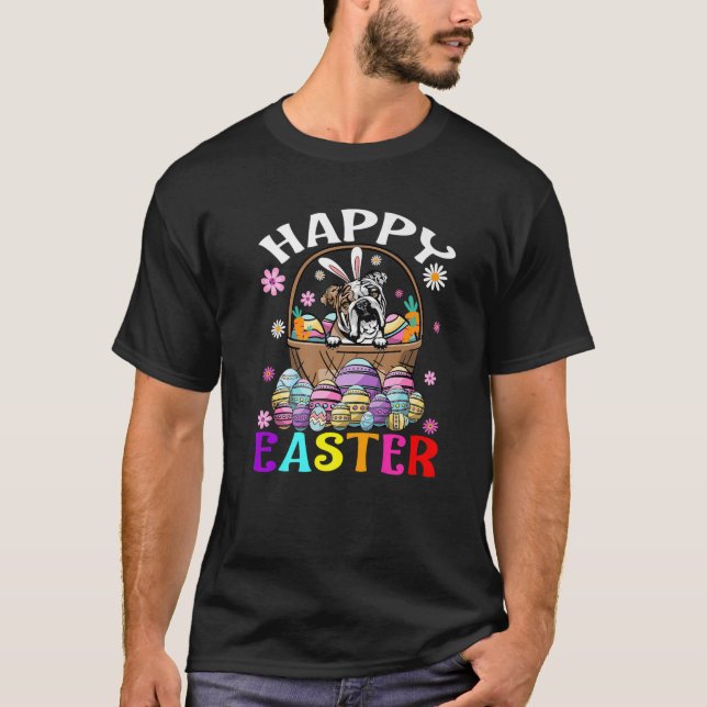 T-shirt Chien de taureau anglais Joyeux oeufs de lapin de  (Devant)